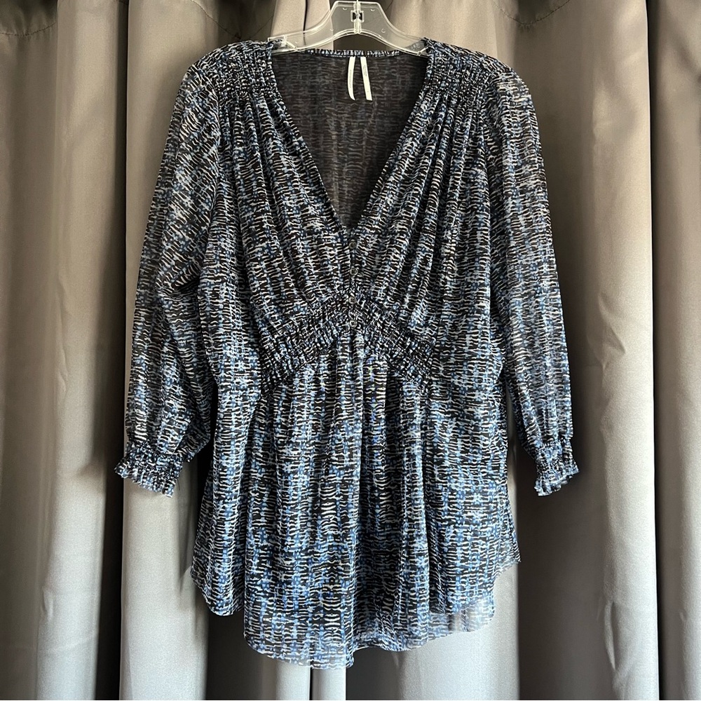 Anthropologie Sheer V Neck Bohemian Blouse